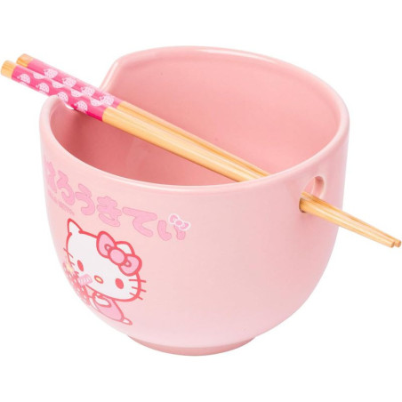 Hello Kitty Strawberry Milk Ramen Bowl with Chopsticks